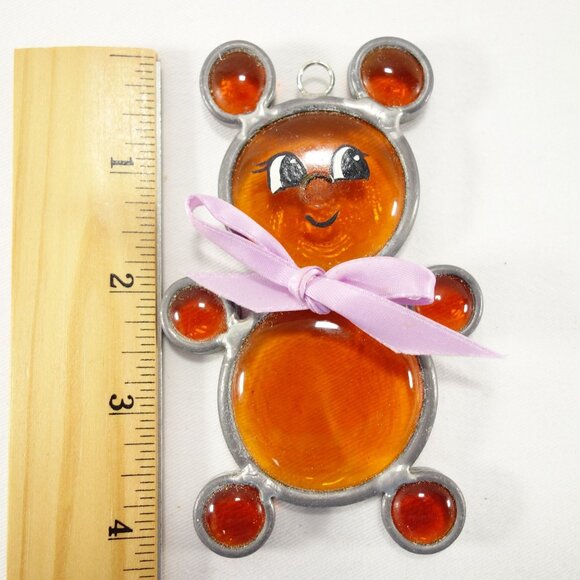 Vintage Leaded Glass Teddy Bear Suncatcher or Christmas Tree Ornament 4.5" - Picture 2 of 4